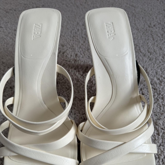 Zara Cream Square-toe Heeled Sandals - Picture 5 of 8